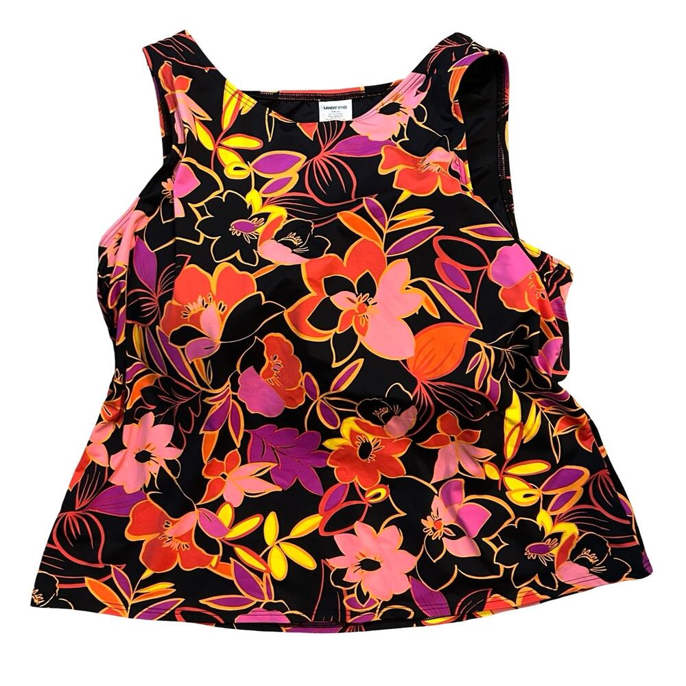 Lands End High Neck Tankini Swim Top Womens 20W DD Modest Floral Tropical Beach
